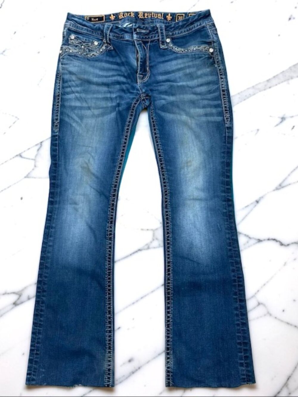 Jazlyn Boot Denim Jean Rock Revival Womens Y2K Embellished Sz 30"x29" (75 - Picture 3 of 13